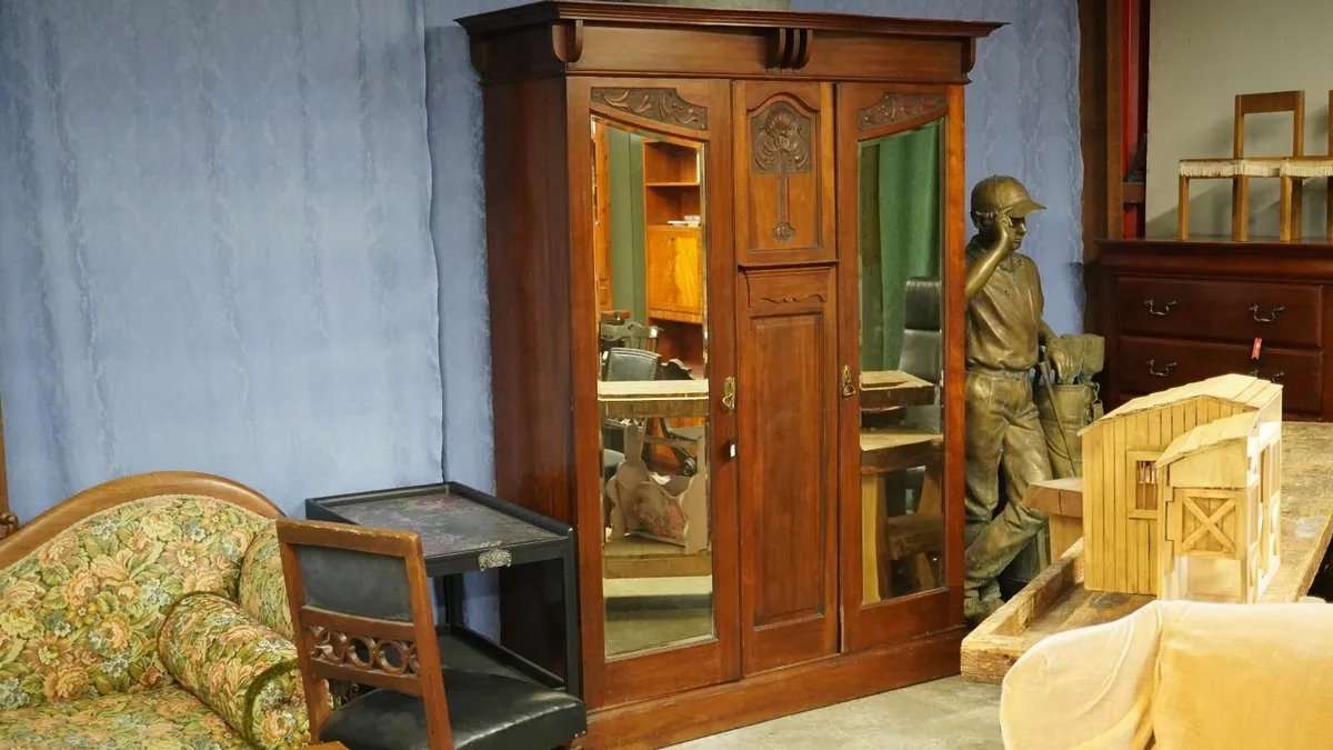 Antique Double Door Mirrored Wardrobe - Art Nouvea - Image 1