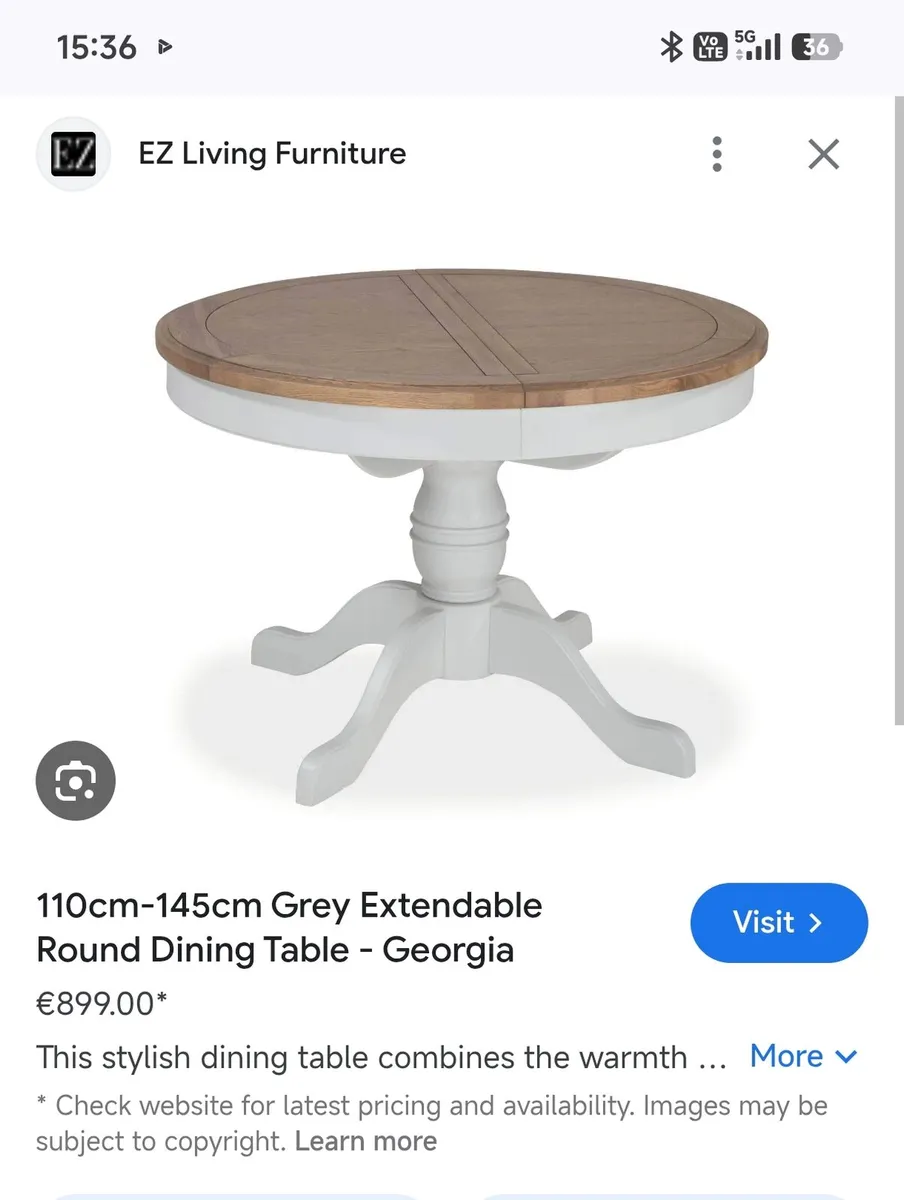 EZ Living 110cm-145cm Grey Extendable Round Dining - Image 1
