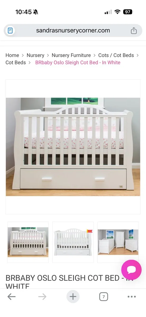 Oslo sleigh cot bed in white - Image 1