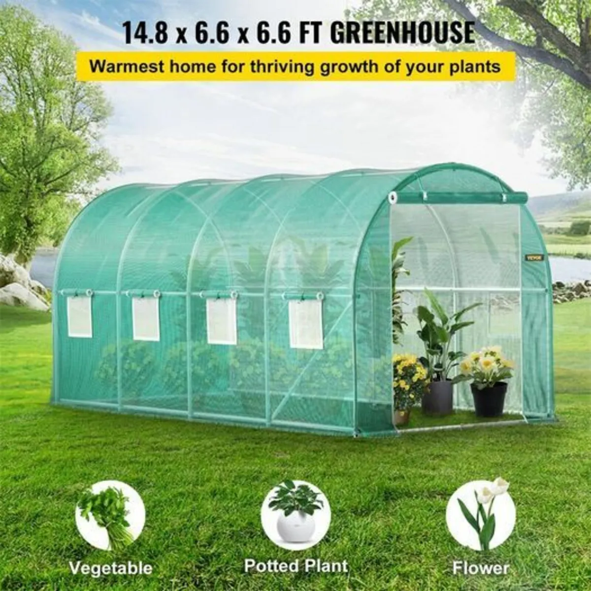 Walk-in Tunnel Greenhouse, 15 x 7 x 7 ft Portable - Image 4