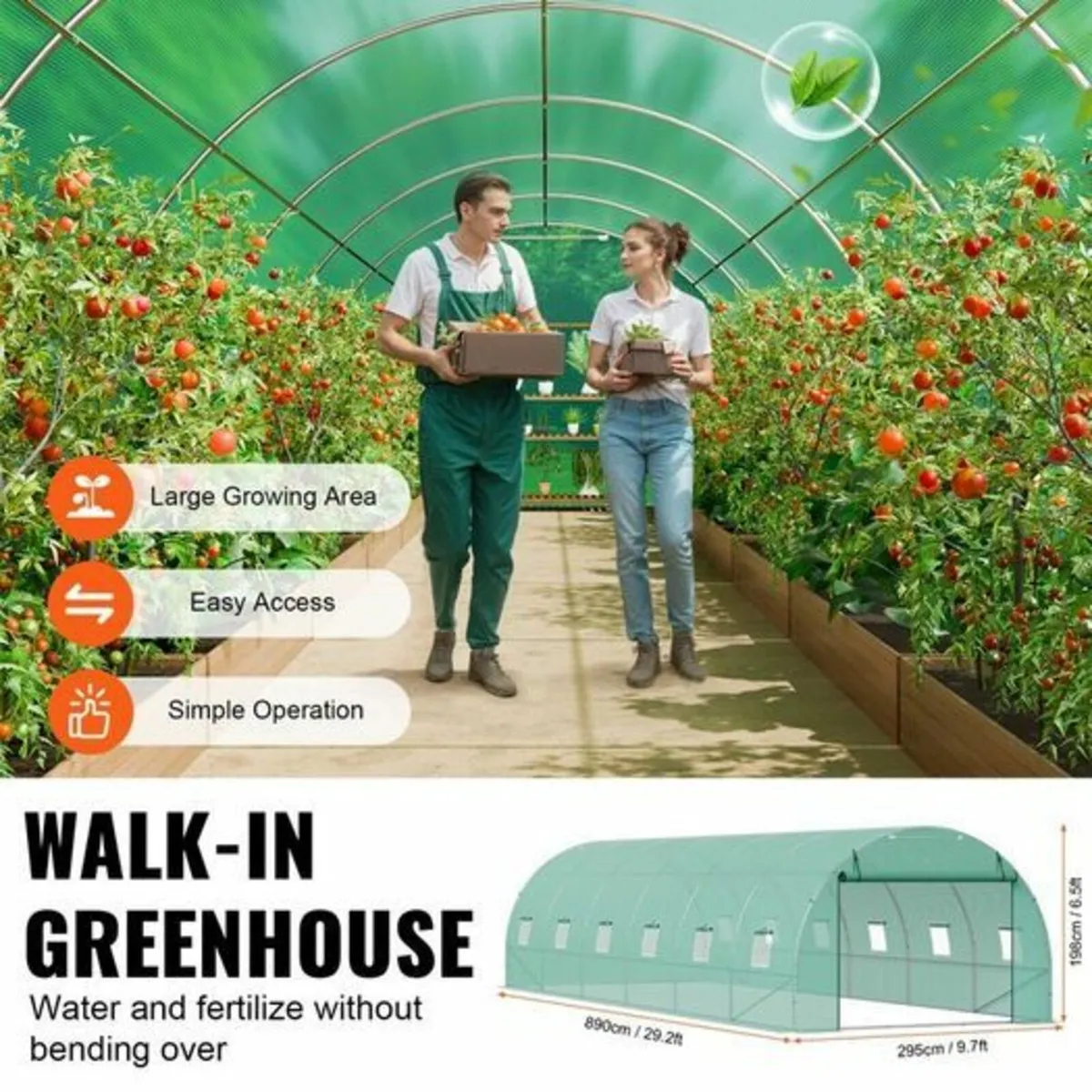 Polytunnel 20ft Galvanized Frame PE Cover Green Wa - Image 2