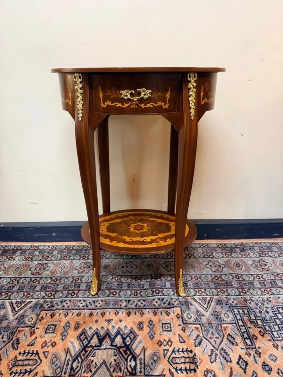 Very Nice Parquetry Inlaid Oval Side Table - Image 1