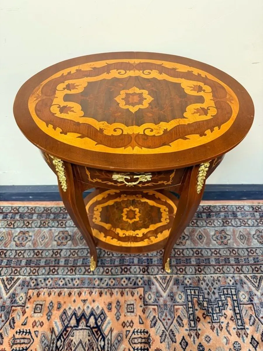 Very Nice Parquetry Inlaid Oval Side Table - Image 2