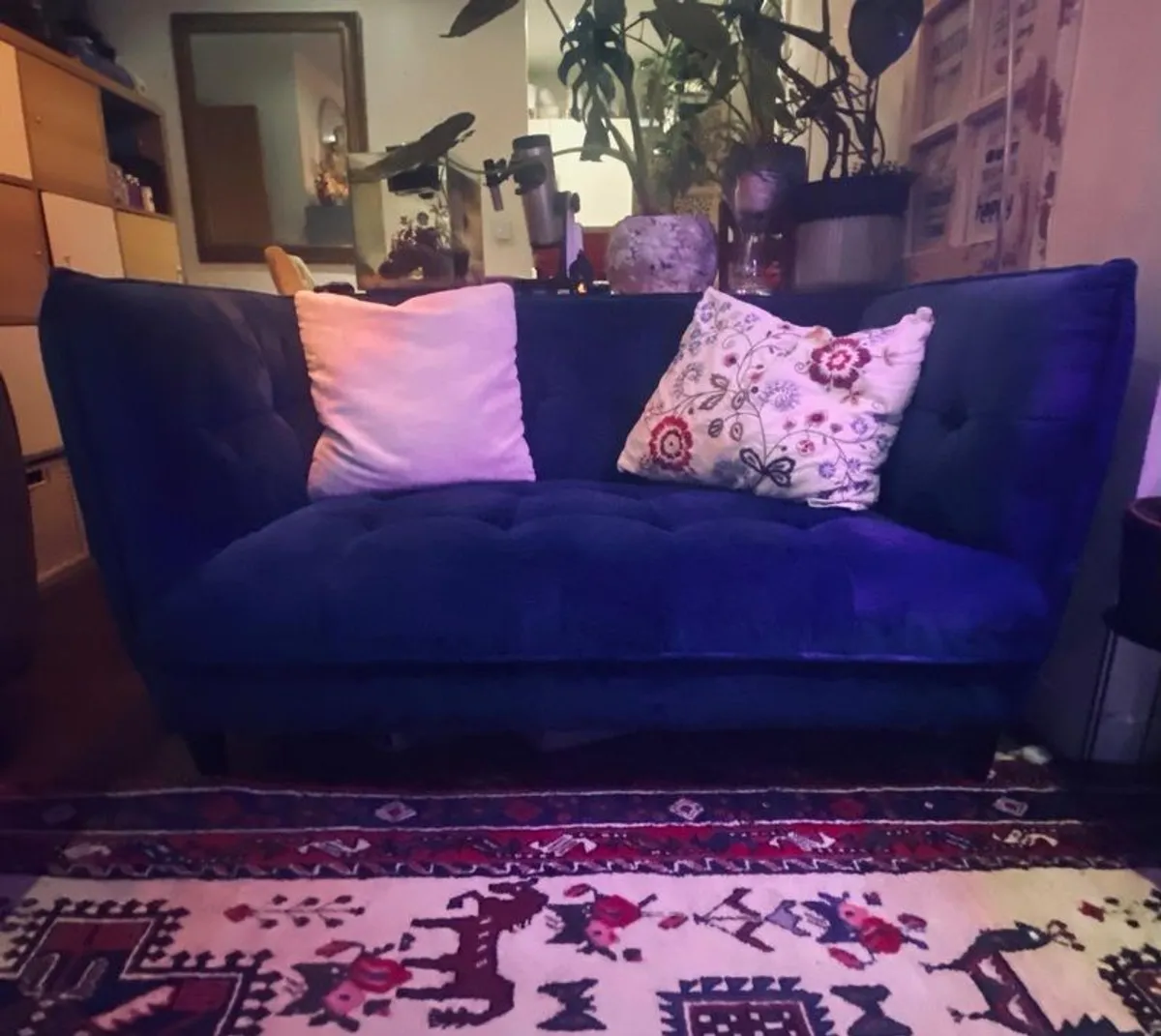 Sofa Navy Velvet 2 Seater Sofa Harvey Norman MISHA - Image 1