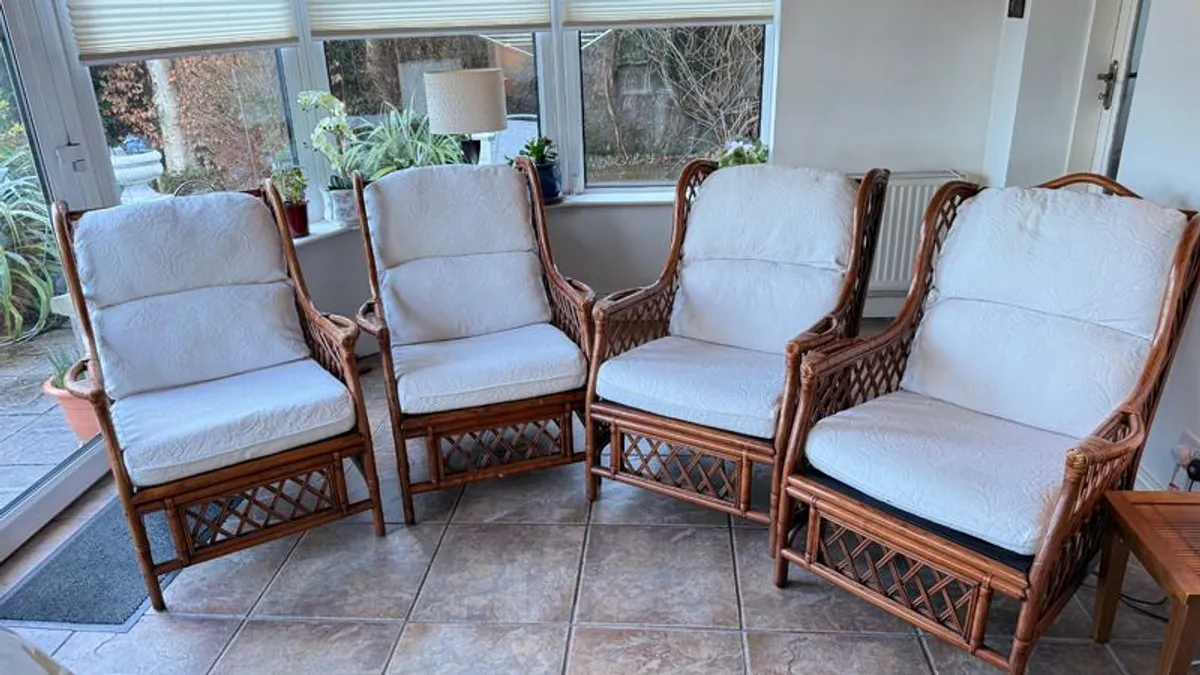 Set of 4 Bamboo / Rattan Lounge Chairs - Image 1
