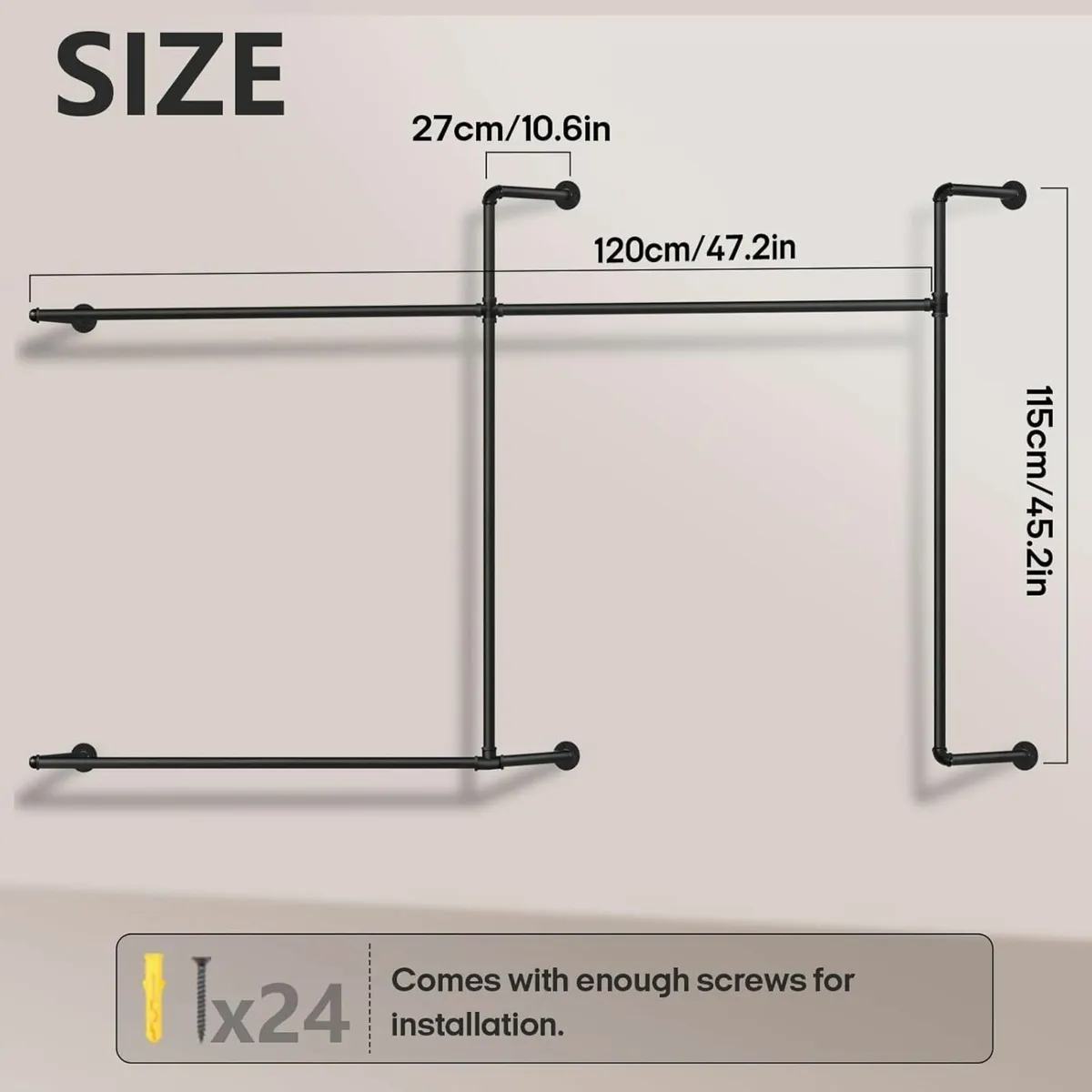 Industrial Pipe Clothing Rack Heavy Duty Wall - Image 2