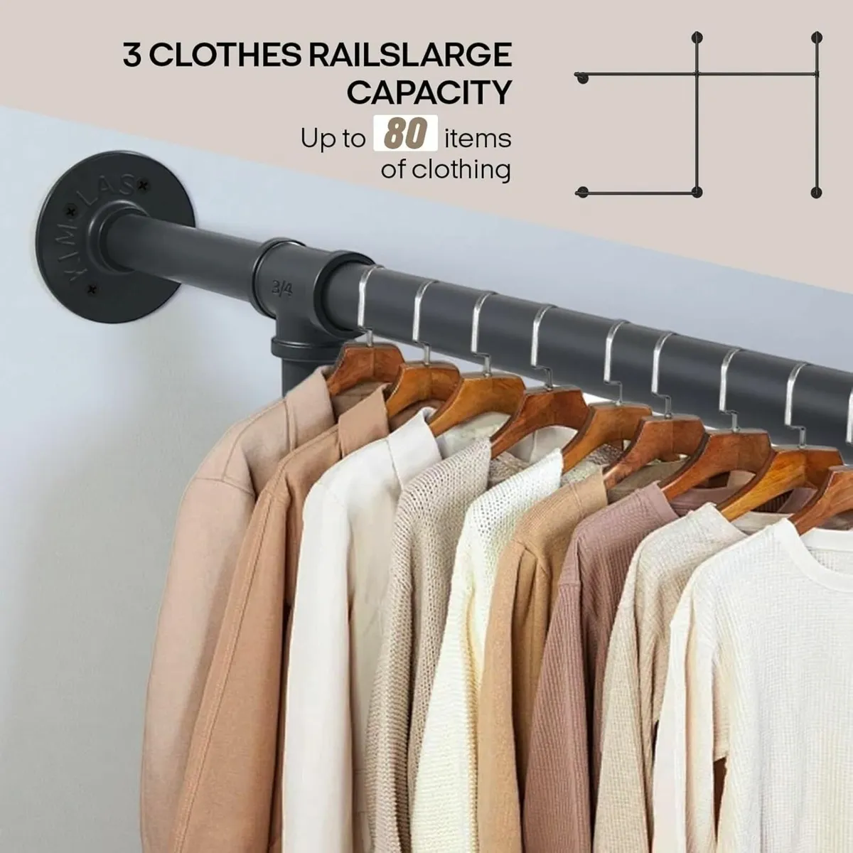 Industrial Pipe Clothing Rack Heavy Duty Wall - Image 3