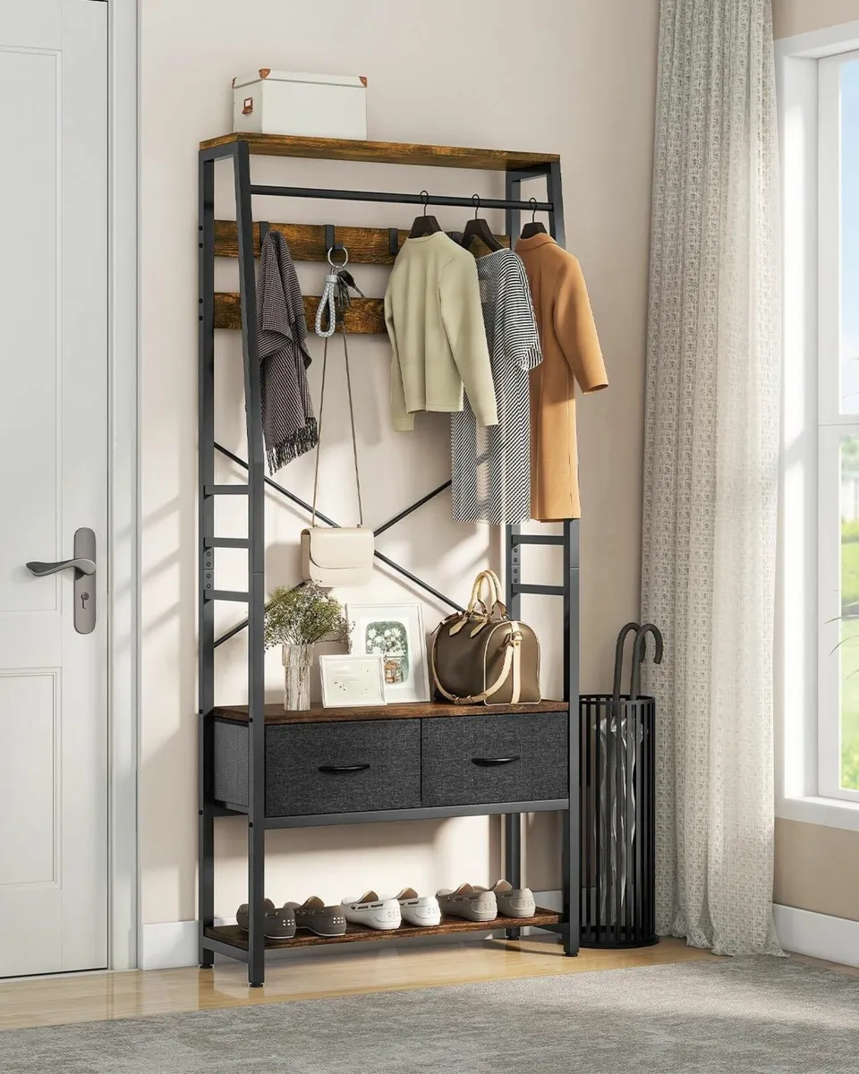 Coat Rack Stand with Shoe Storage Floorstanding - Image 3