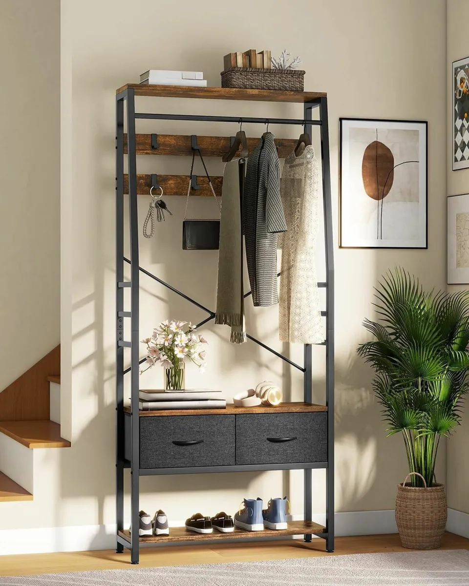 Coat Rack Stand with Shoe Storage Floorstanding - Image 1