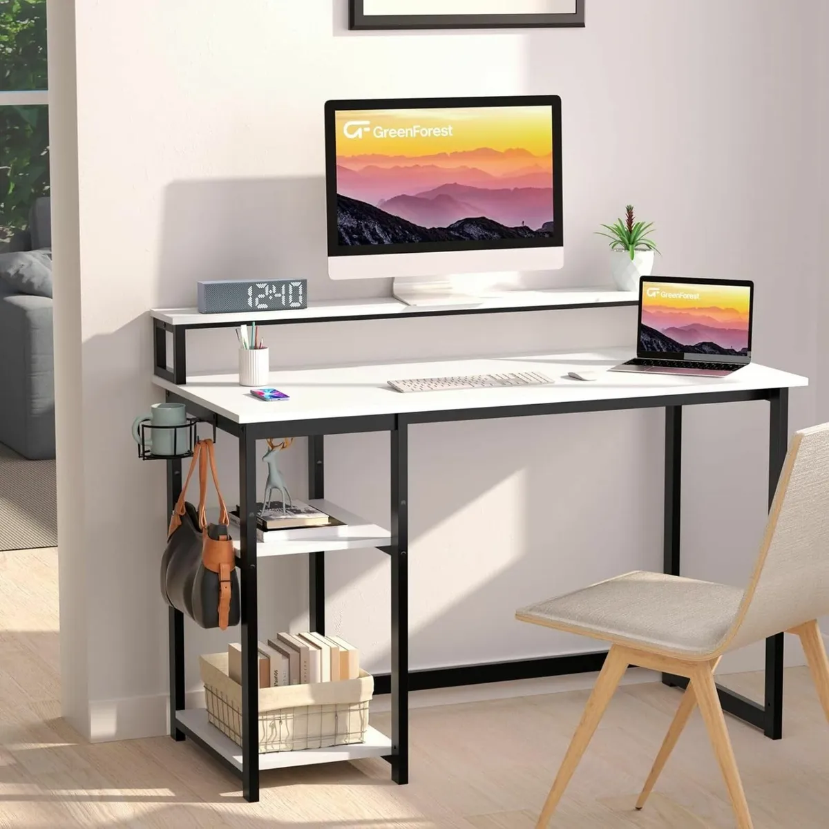 Office Desk with Full Monitor Stand 100 cm Home - Image 2