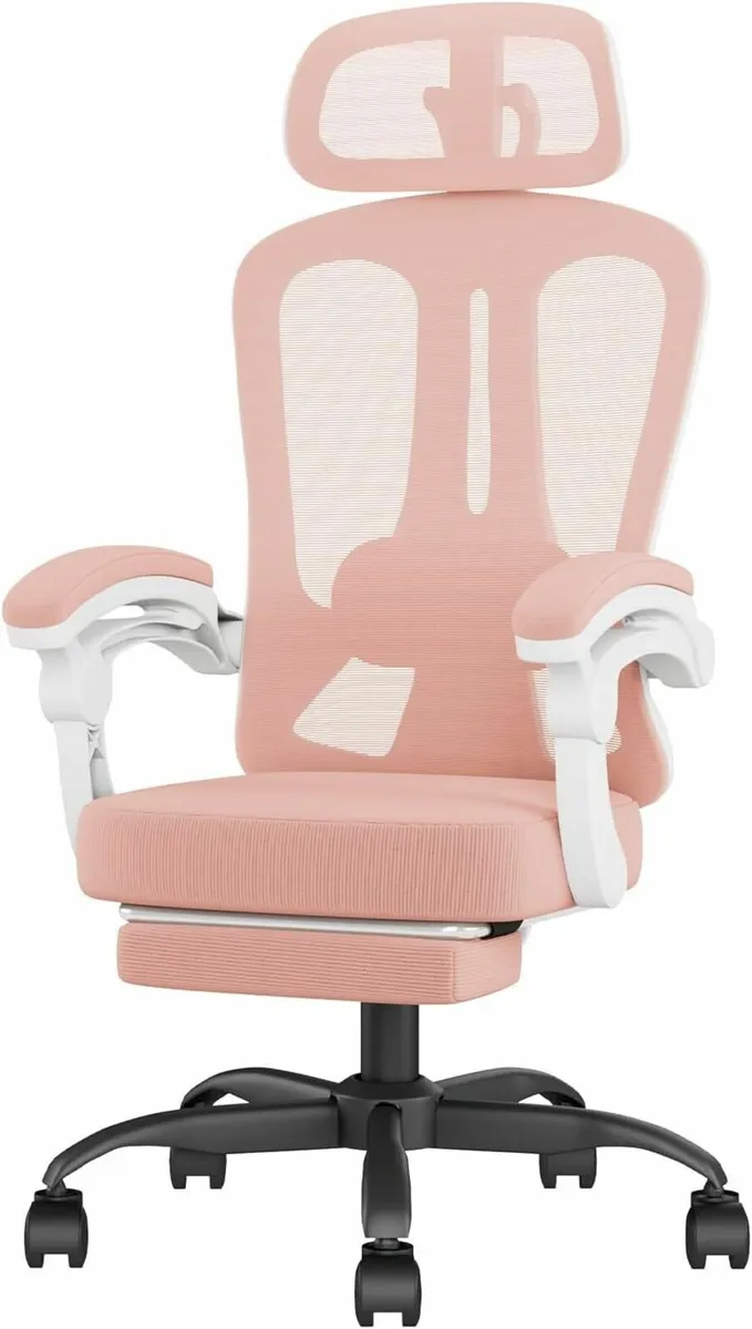 Pink Office Chair Mesh Desk with Footrest for - Image 1