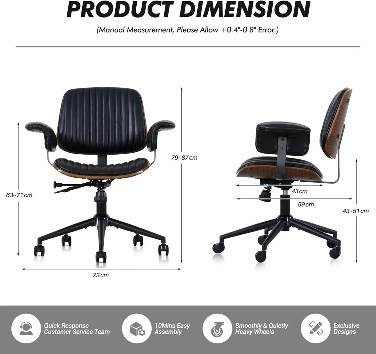 Genuine Leather Home Office Chair Mid-Century - Image 2