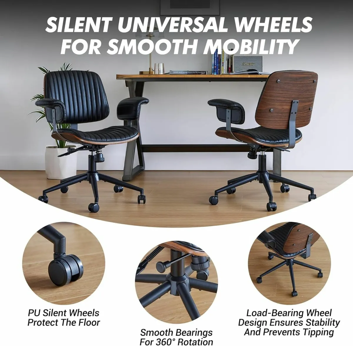 Genuine Leather Home Office Chair Mid-Century - Image 3