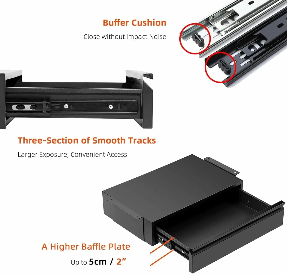 Large Under Desk Drawer 45cm Metal Black Pull-out - Image 4