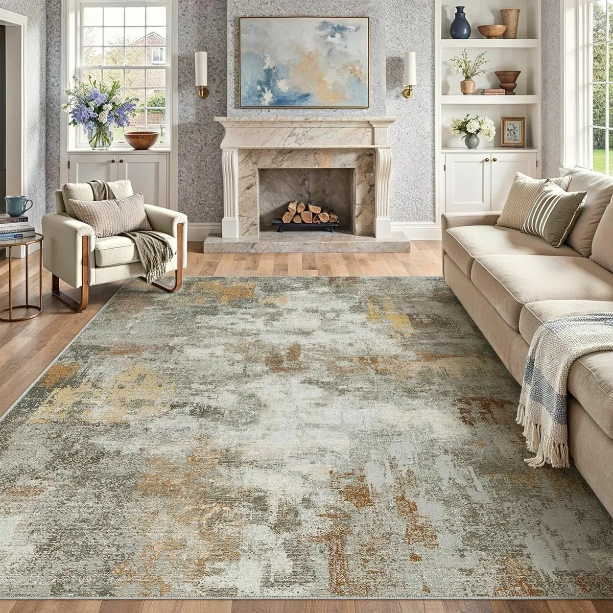 Modern Abstract Area Rug Living Room Extra Large - Image 1