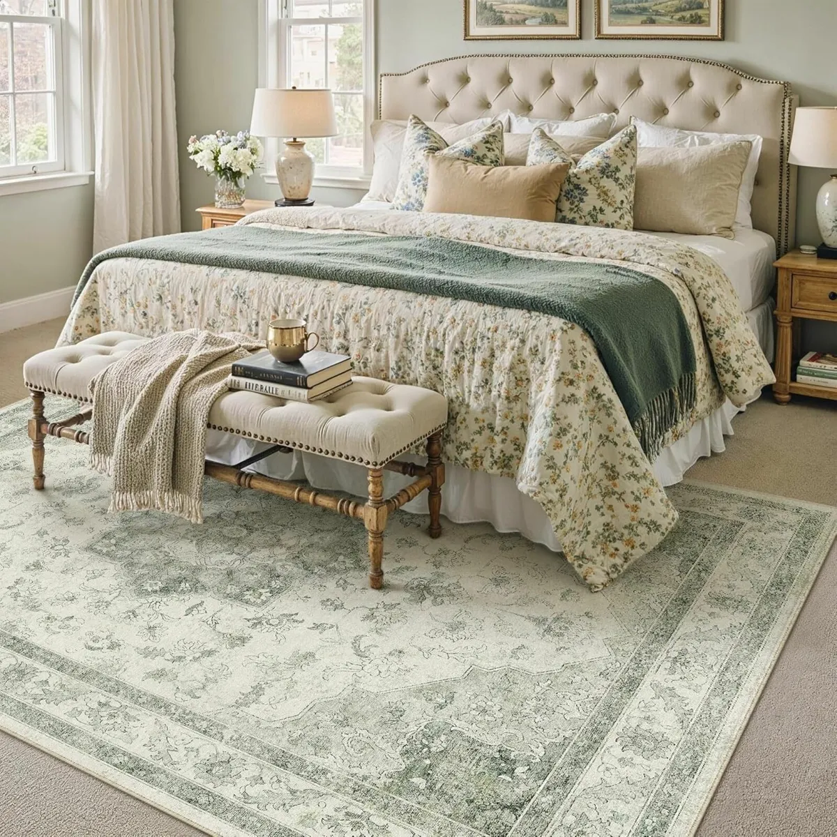 Vintage Washable Green Rugs Living Room Area Rug - Image 4