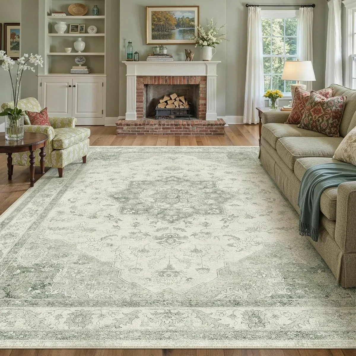 Vintage Washable Green Rugs Living Room Area Rug - Image 1