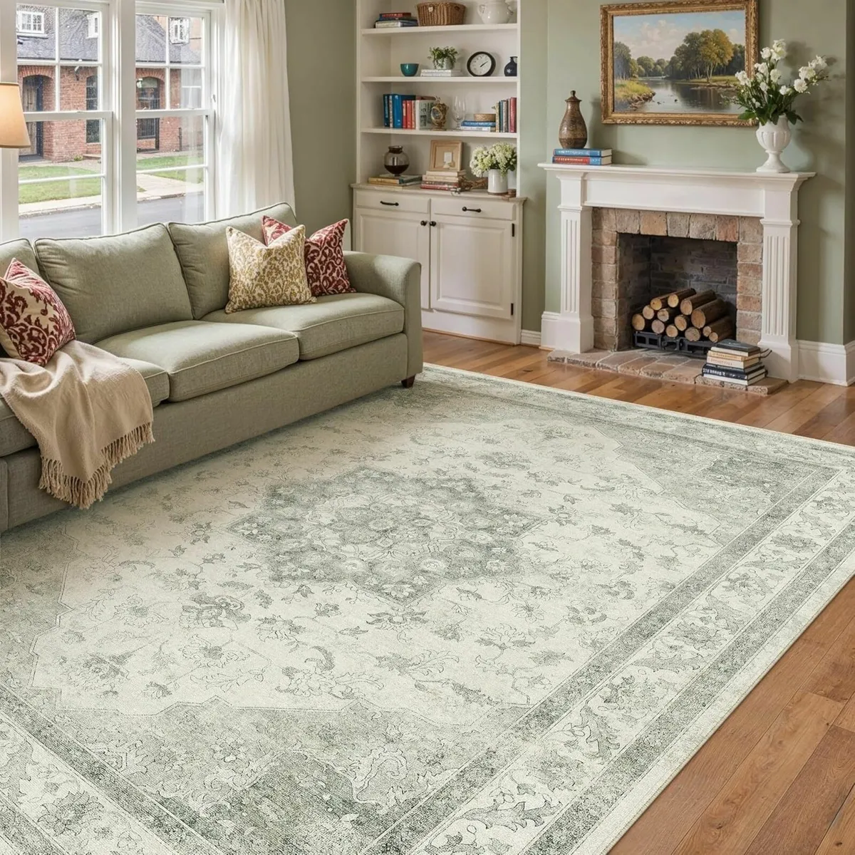 Vintage Washable Green Rugs Living Room Area Rug - Image 3