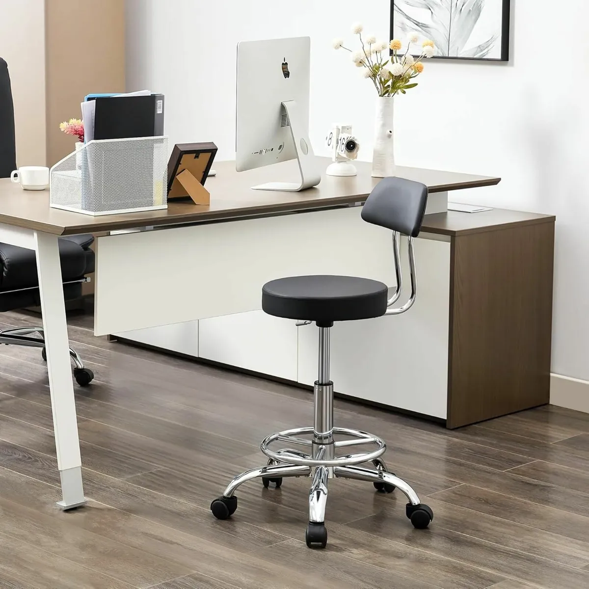 Adjustable Rolling Office Stool Chair with - Image 1