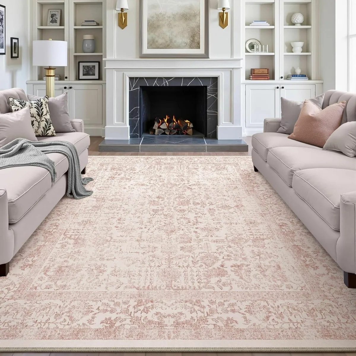 Vintage Pink Rugs Living Room Washable Non Slip - Image 1