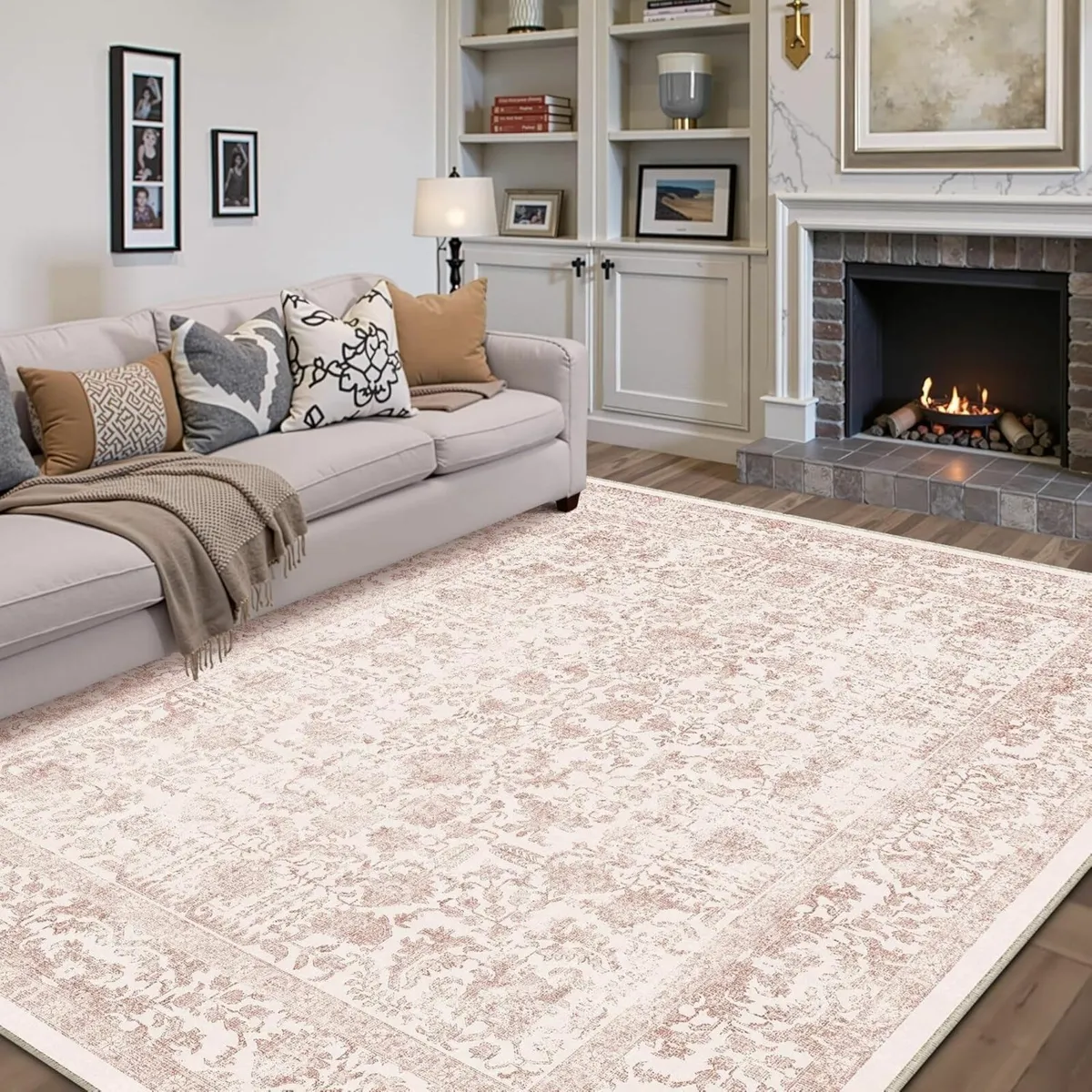 Vintage Pink Rugs Living Room Washable Non Slip - Image 4