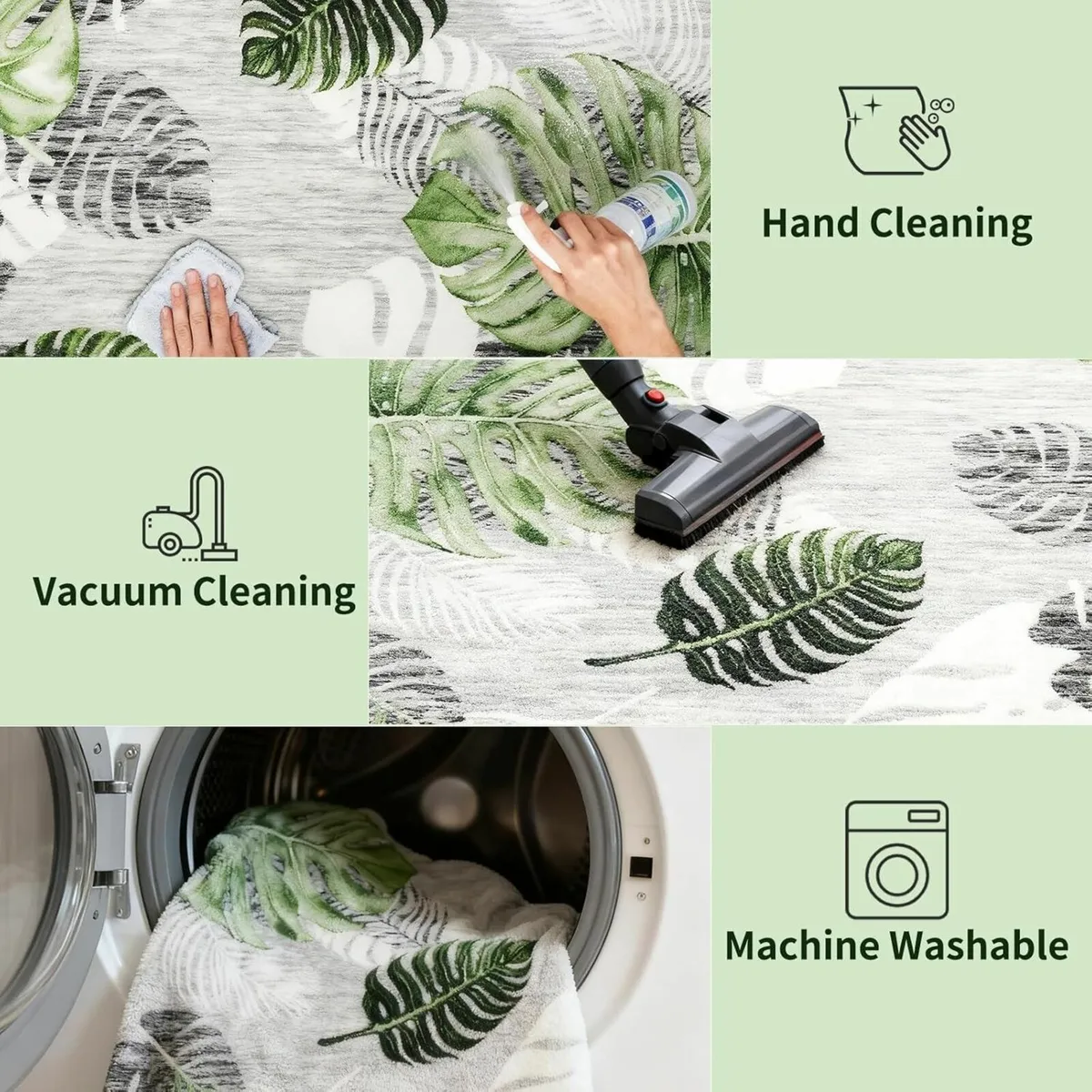 Sage Green Rug 140x200cm Machine Washable Living - Image 4