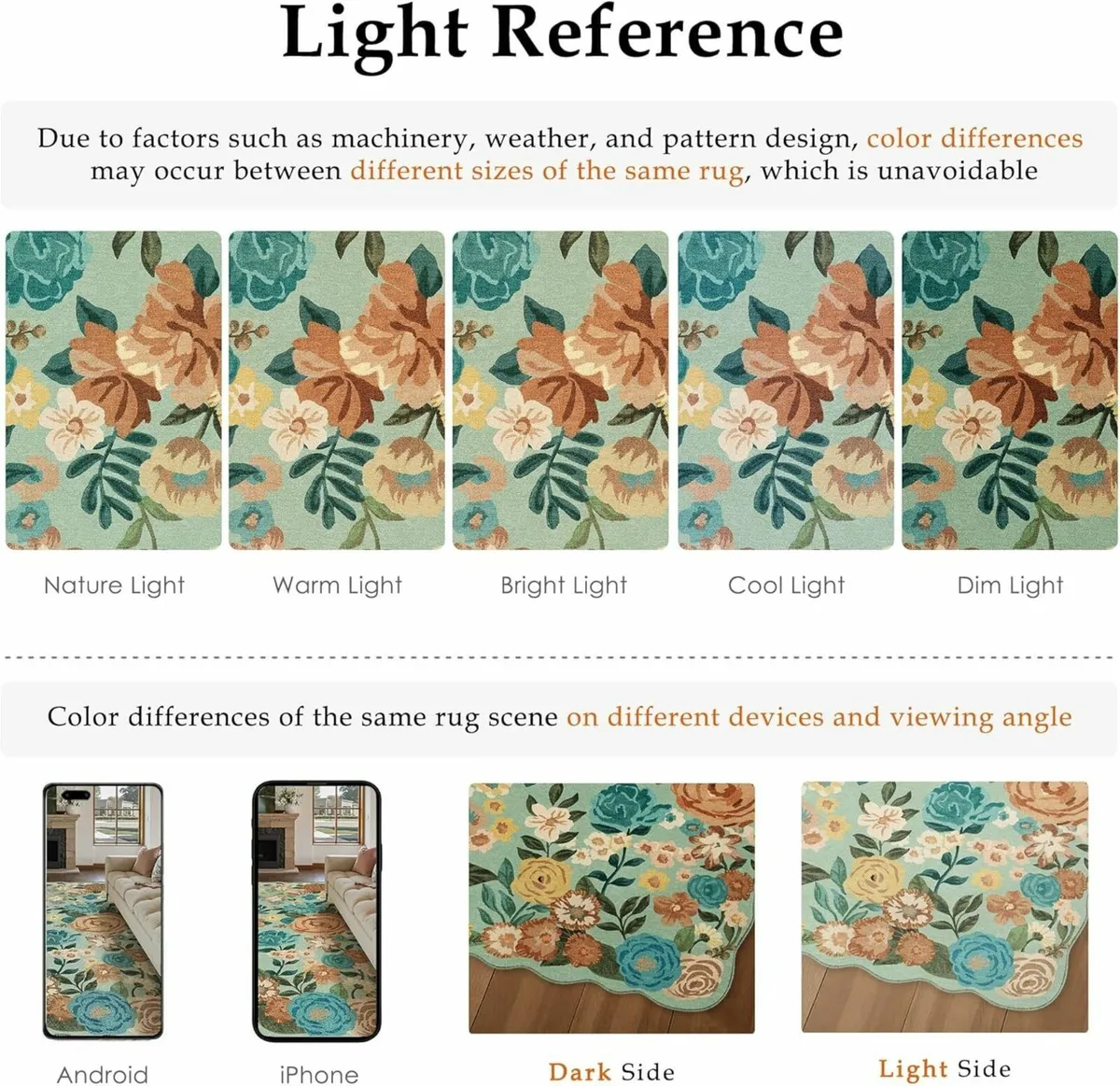 Green Rugs Living Room Washable Flower Area Rug - Image 2