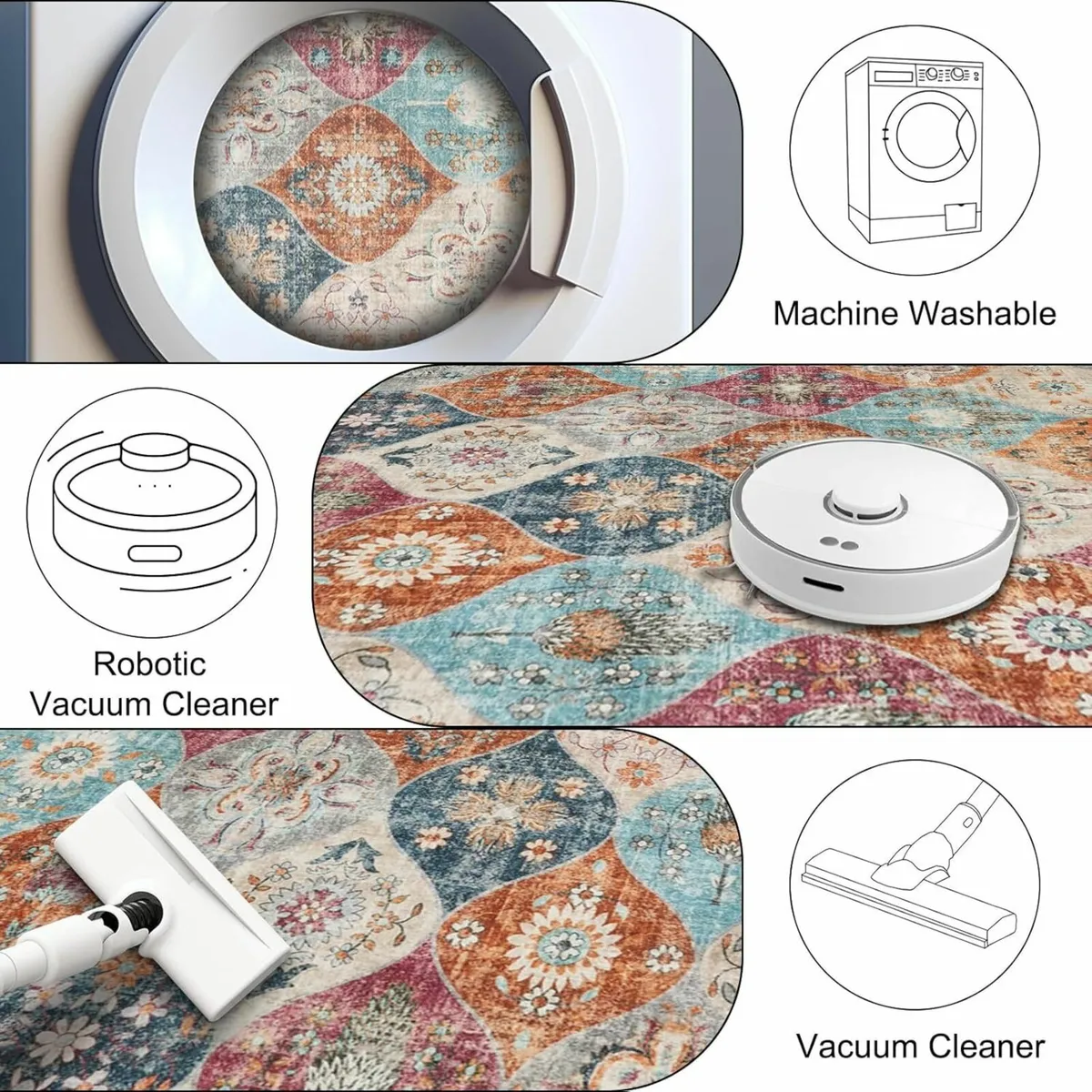 Moroccan Washable Area Rug 120x170cm Trellis - Image 4