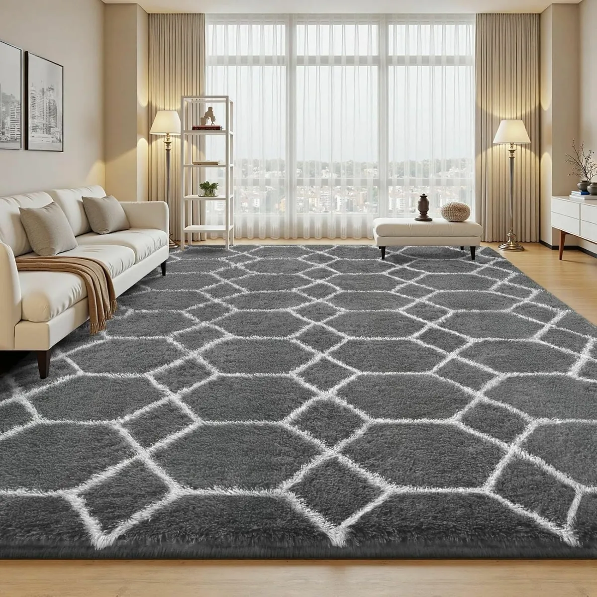 Rugs Living Room 200x290cm Grey Area for Bedroom - Image 1