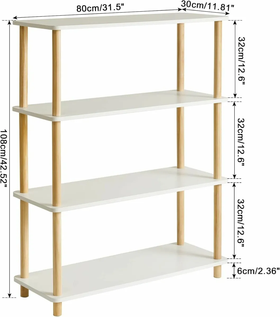 4-Tier Wooden Open Bookcase - Modern Freestanding - Image 3