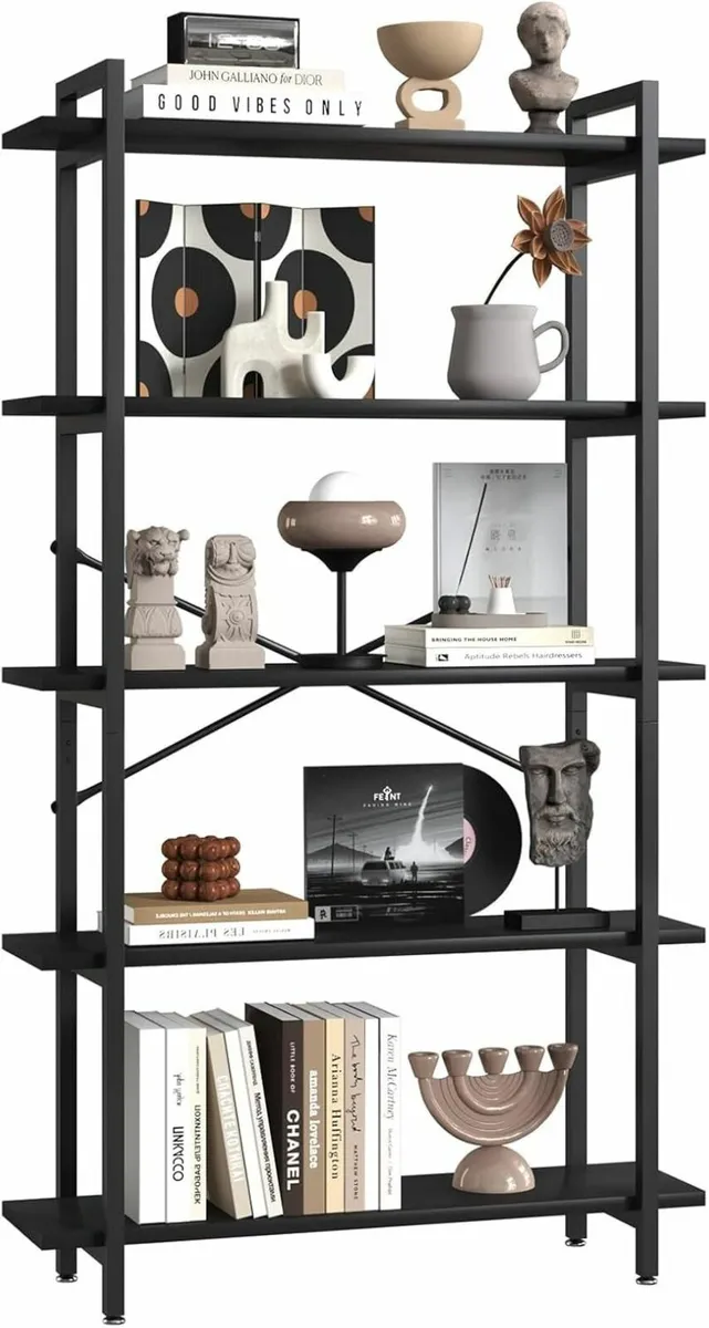 5 Tier Bookshelf Large Bookcase with 2 X-Shape - Image 1