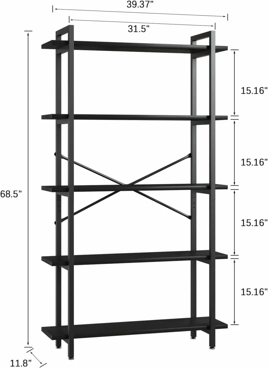 5 Tier Bookshelf Large Bookcase with 2 X-Shape - Image 3