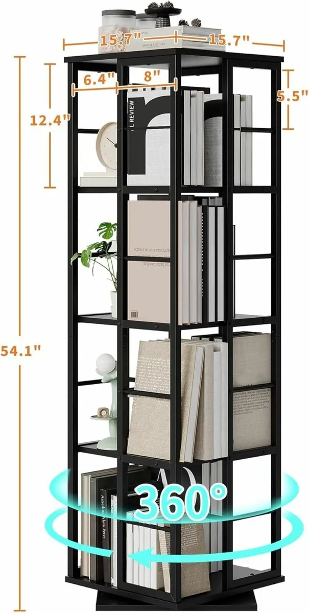 Metal 4-Tier Rotating Bookshelf 360 Display Floor - Image 2