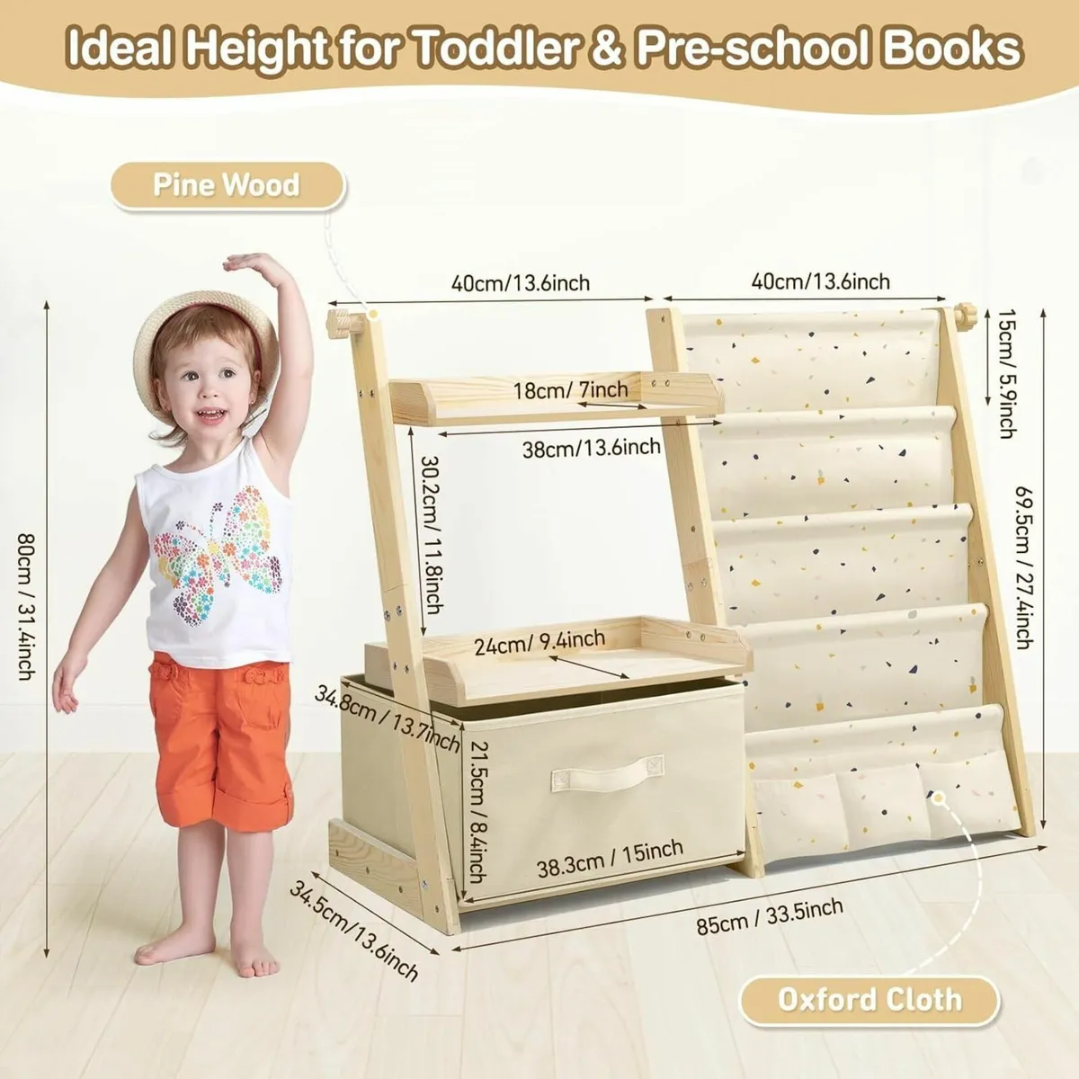 Kids Bookshelf and Toy Storage Montessori Wooden - Image 3