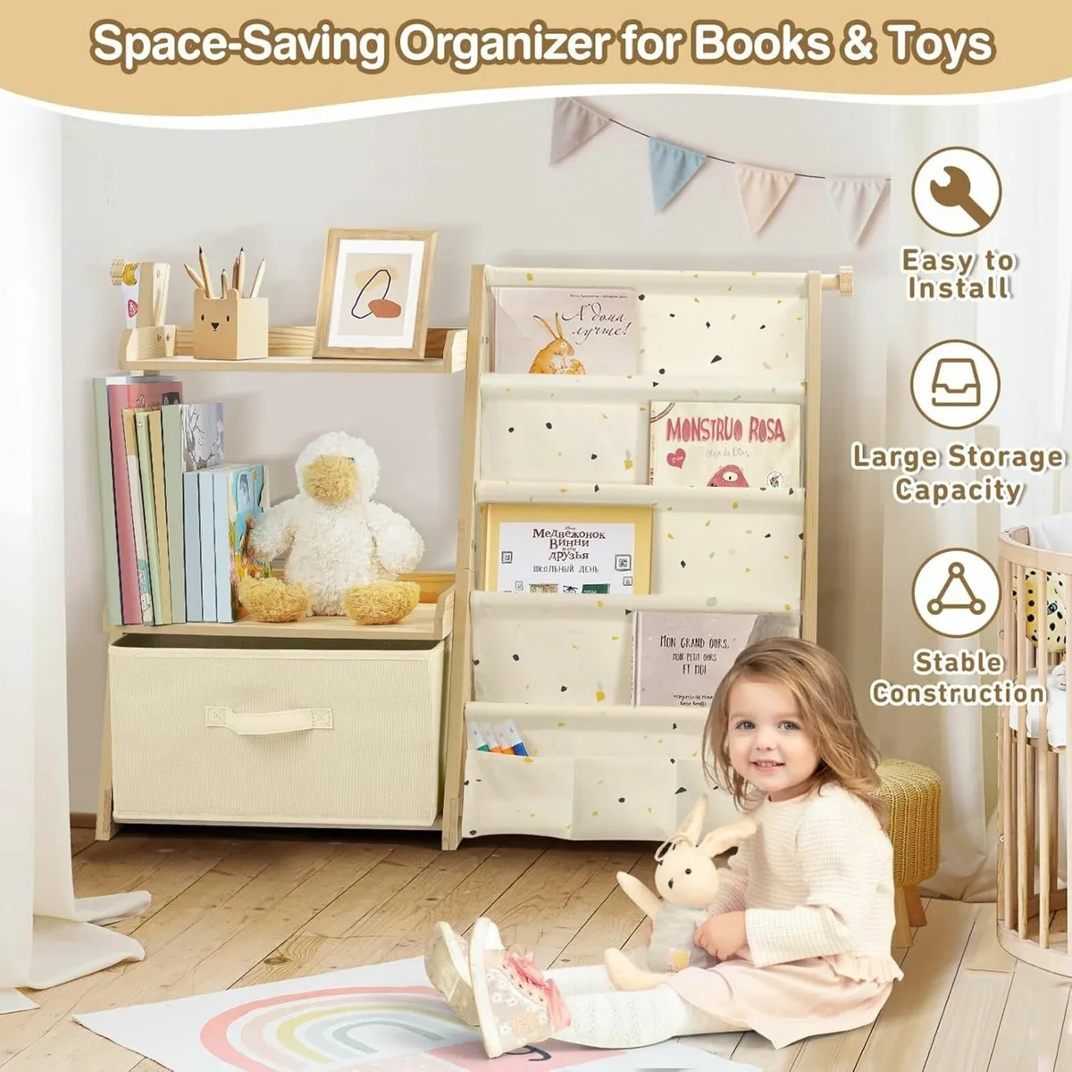 Kids Bookshelf and Toy Storage Montessori Wooden - Image 4