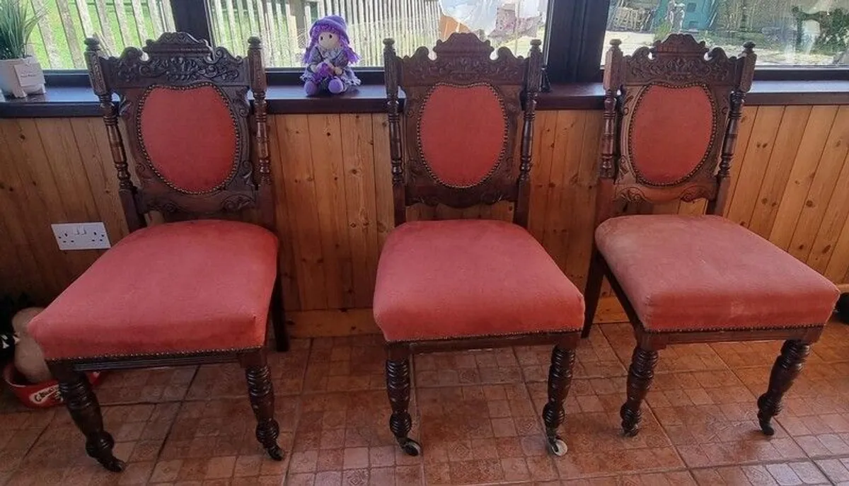 Three Edwardian Upholstered Mahogany Chairs - Image 1
