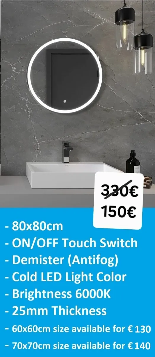 LED Bathroom Mirror 80cm Defogger Round Makeup for sale in Co. Dublin ...
