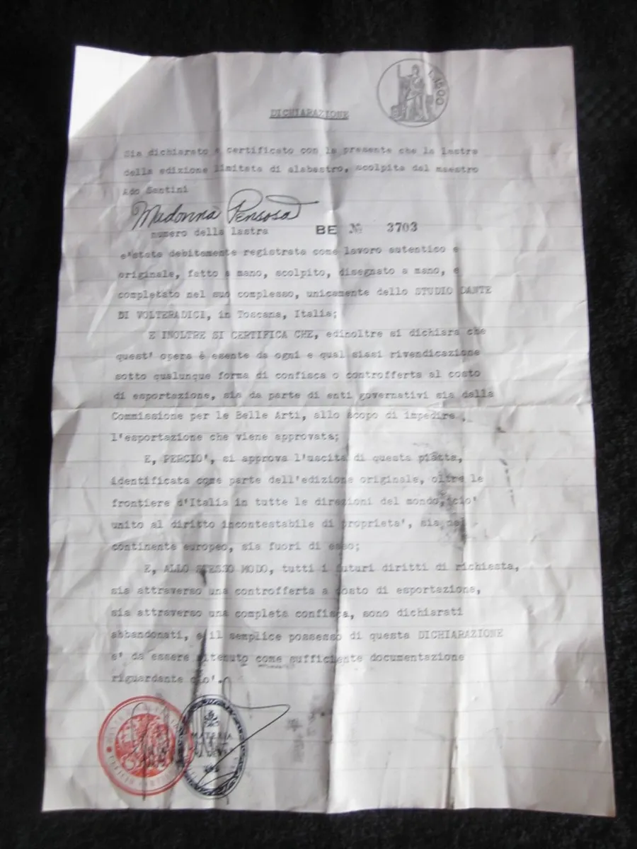 Vintage AlabasterPlate Pensive Madonna/Child Italy - Image 4