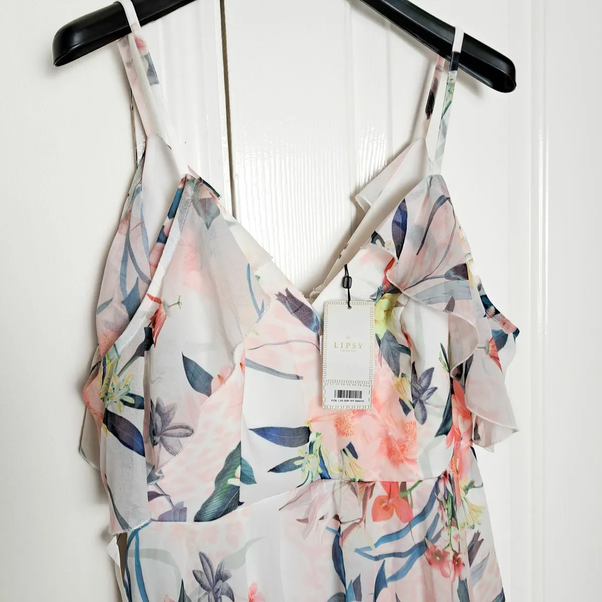 Lipsy White Pink Floral Chiffon Midi Dress 10UK - Image 4