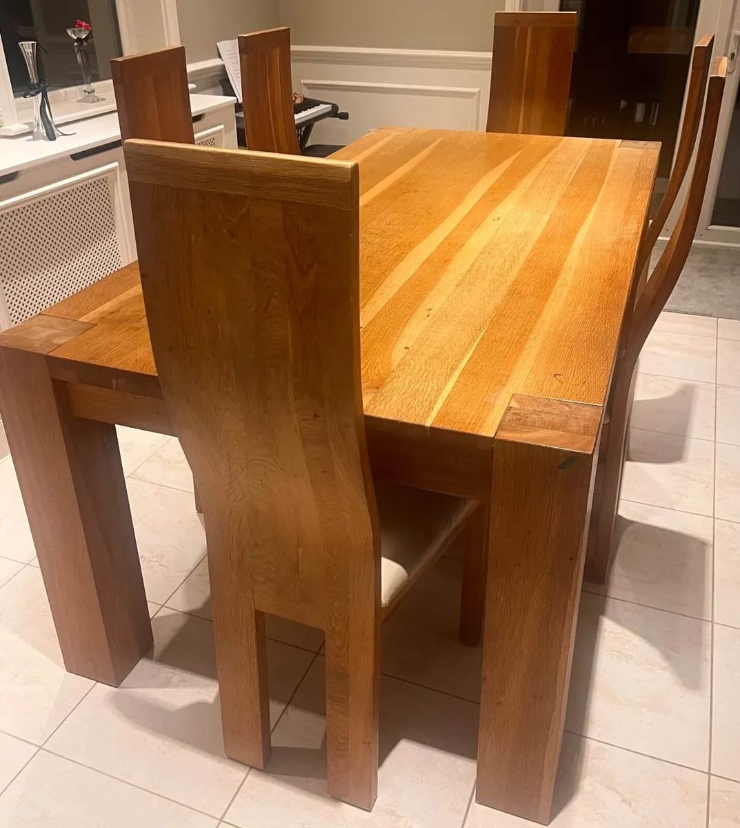 Solid Oak Dining Table & Leather Solid Oak Chairs - Image 3