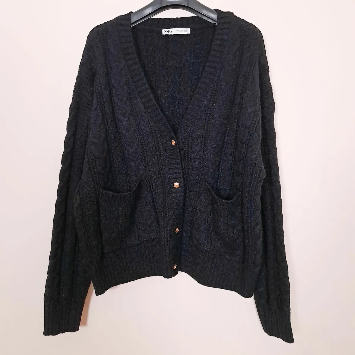 Zara Dark Navy Blue Cable Knit Cardigan Size L - Image 1