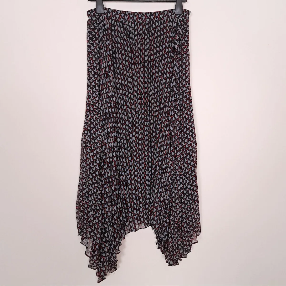 Mint Velvet Black Red Heart Pleated Skirt 12UK - Image 1