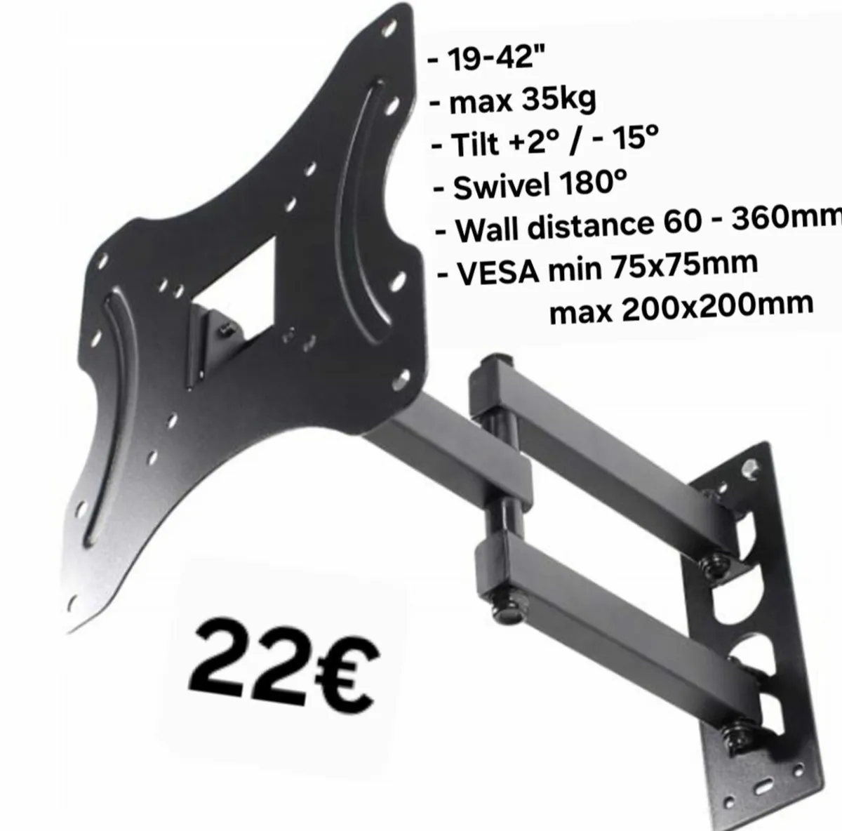 TV Wall Mount Bracket Arm Tilt Swivel 19-42" - Image 1