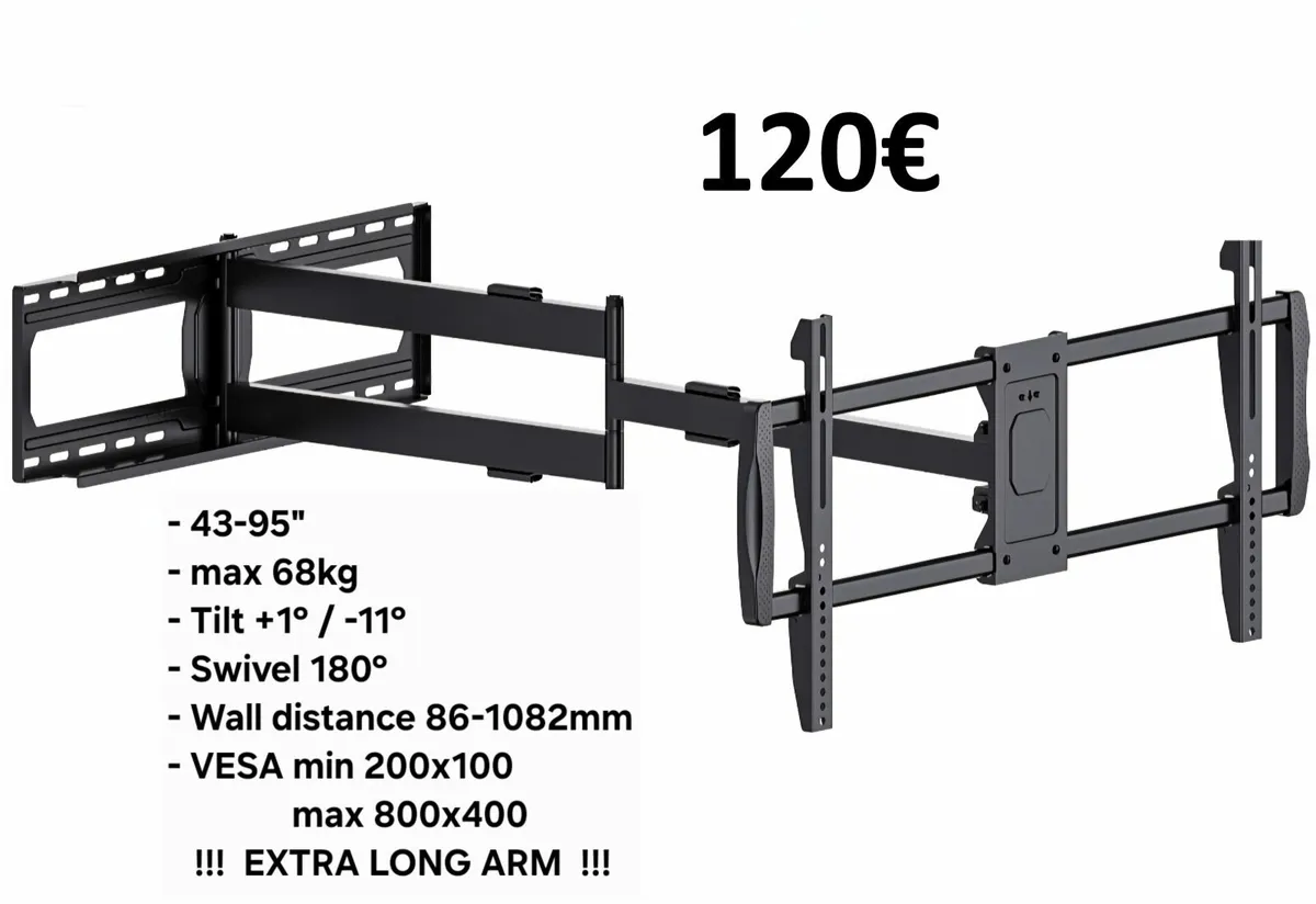 Tv Wall Mount Bracket Tilt Swivel Long Arm 43-95" - Image 1