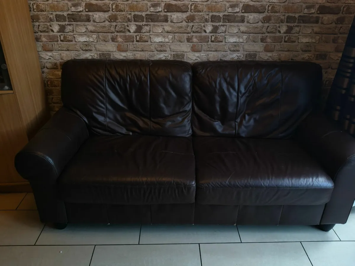 Free 2 seater brown leather sofa - Image 2