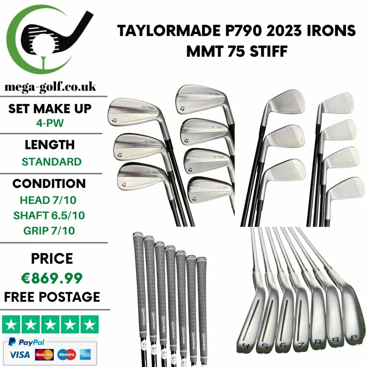 Taylormade P790 2023 Irons / 4-Pw / MMT 75 Stiff - Image 1