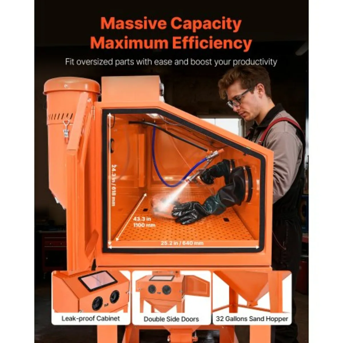 435L Sandblasting Cabinet, Heavy Duty Steel Sand B - Image 2