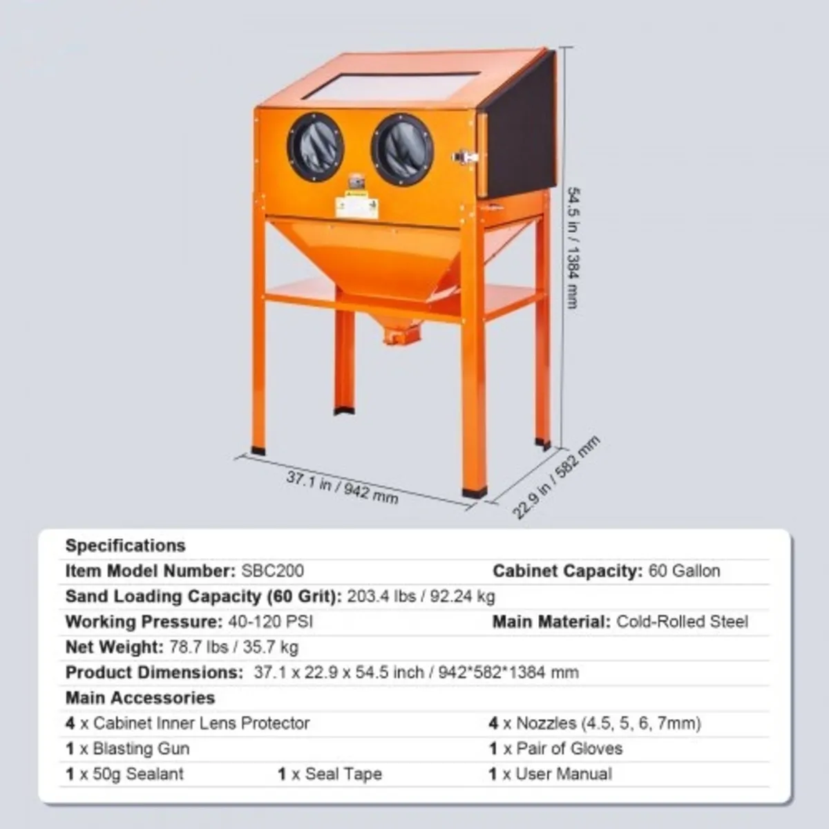227.1 L Sand Blasting Cabinet with Stand with Blas - Image 3