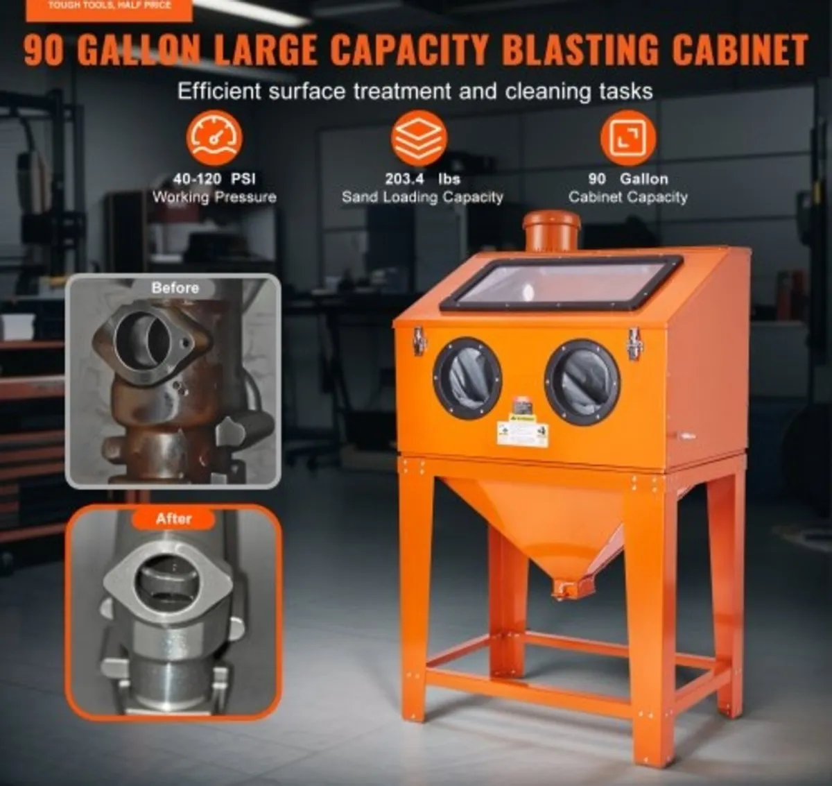 90 Gallon/340.7 L Sandblasting Cabinet with 1.8 Ga - Image 2