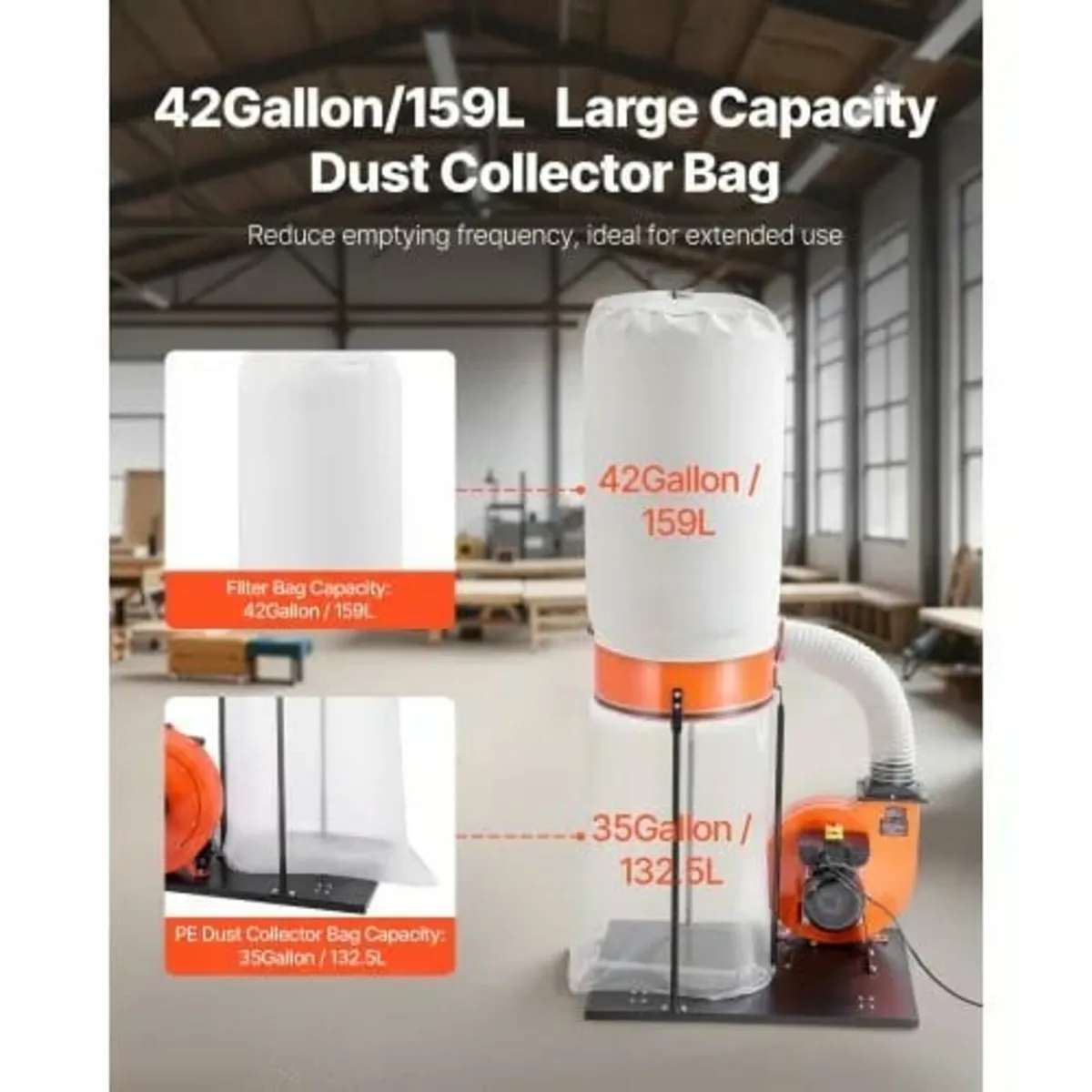 Dust Collector, 1100 CFM 2.5 Micron Vortex Cone Du - Image 4